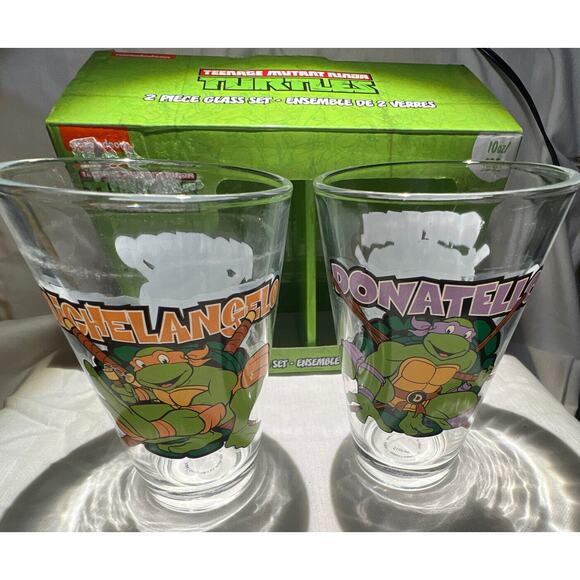 Nickelodeon Teenage Mutant Ninja Turtle 10 Oz. glass set of two Double Faced - Picture 2 of 4